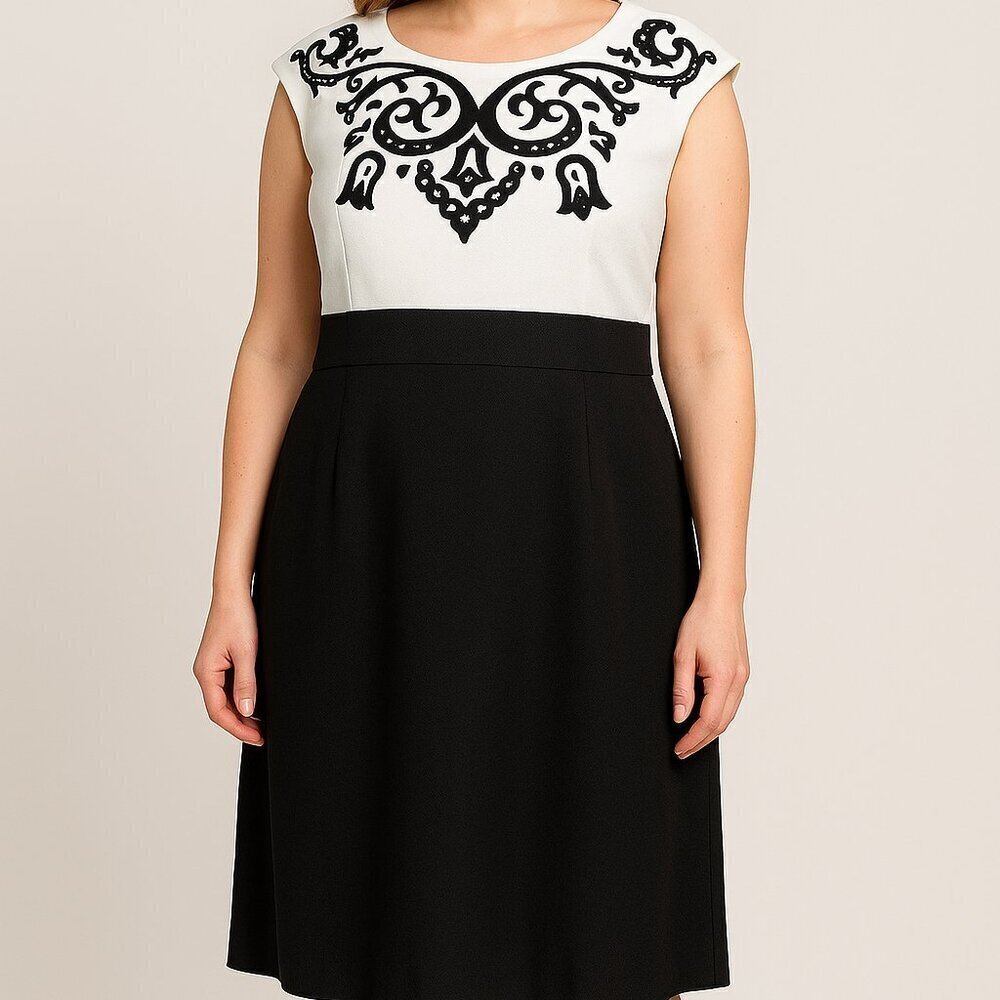 Dress Barn Black & White Printed Fit & Flare Dress Size 14W